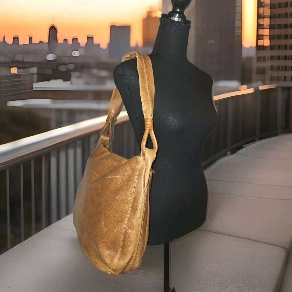 Derek Alexander Central Park Classic Hobo Light Brown Leather Handbag 15"x12"